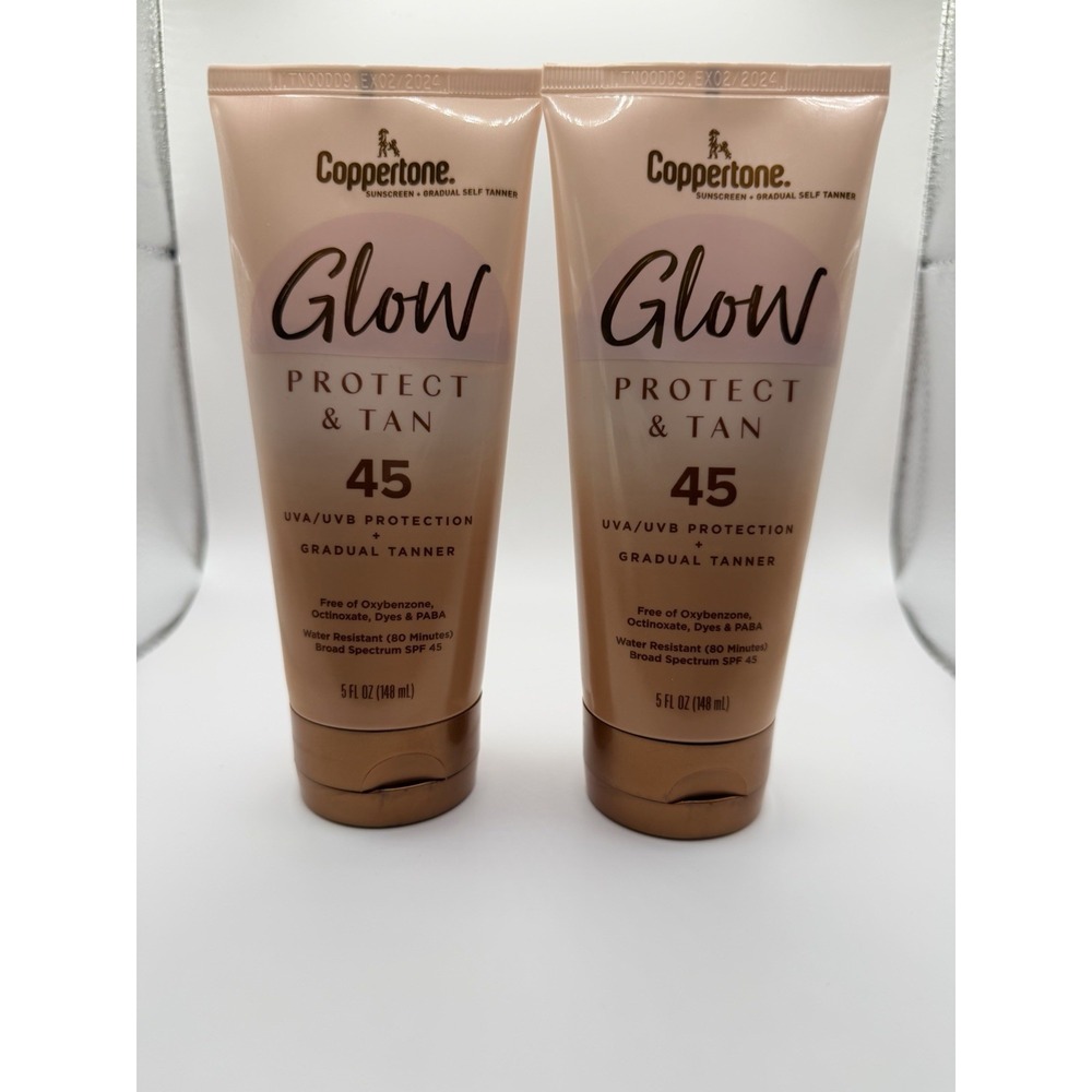 Coppertone Glow Protect and Tan Sunscreen SPF 45, 5 fl Oz EXP 02/2024 (2‎ Pack)